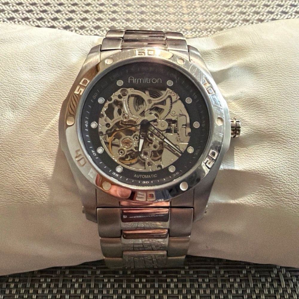 Armitron Men's Automatic Skeleton Dial Watch Silver Tone Bracelet 20 Jewels